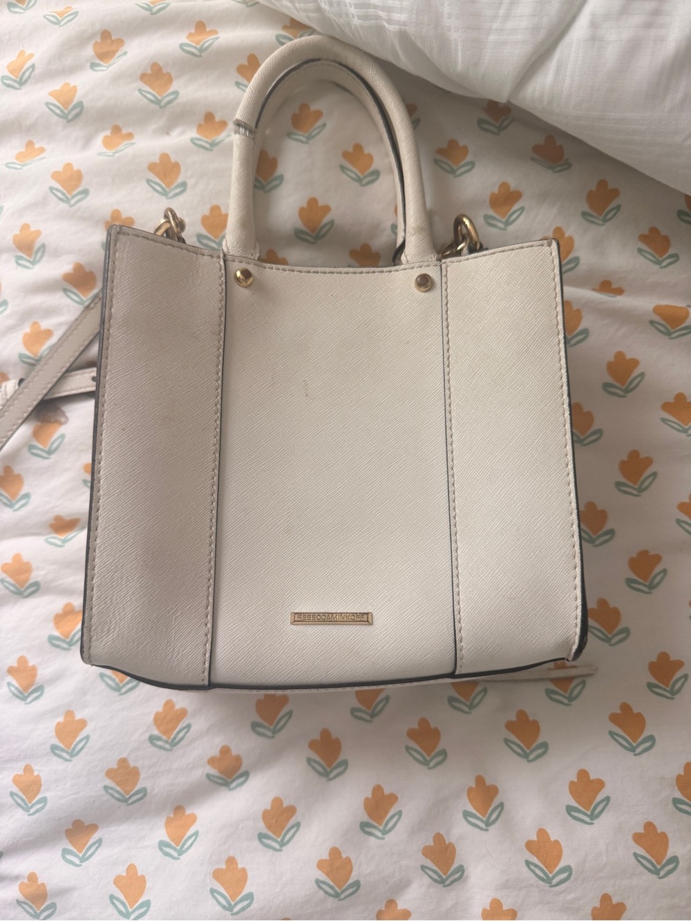 Rebecca Minkoff Cream Structured Satchel with Top Handles